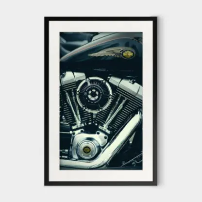 Tranh xe động cơ engine khung kính hiện đại