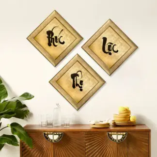 Thư pháp chữ Phúc Lộc Thọ - Tranh sơn mài dát vàng
