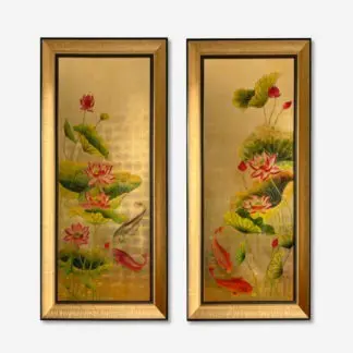 Hữu Liên Ngư - Tranh trang trí sơn mài dát vàng treo phòng thờ