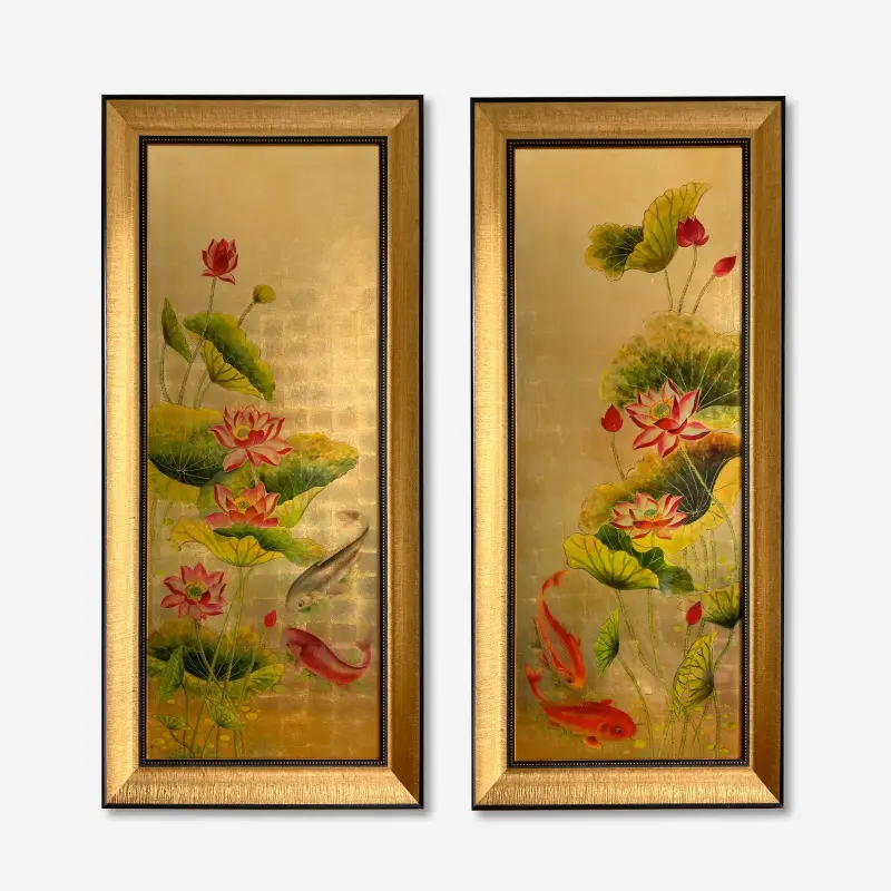 Hữu Liên Ngư - Tranh trang trí sơn mài dát vàng treo phòng thờ