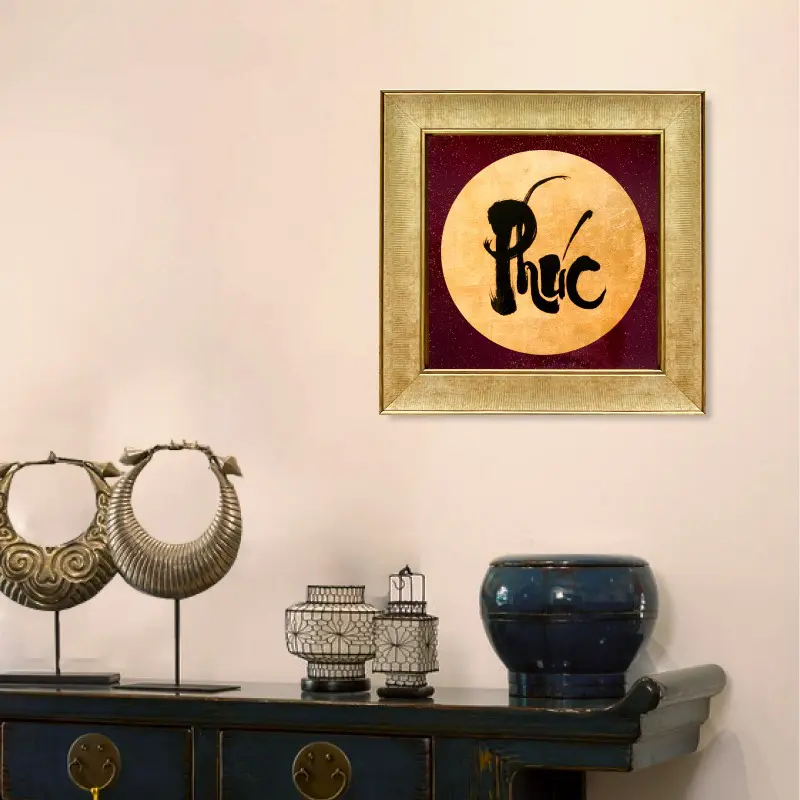 Thư pháp chữ Phúc - Tranh sơn mài dát vàng phòng thờ