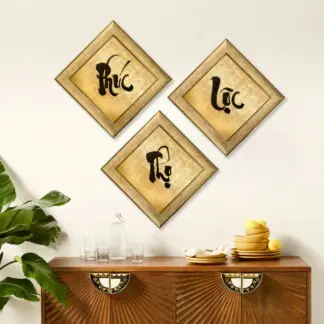 Thư pháp chữ Phúc Lộc Thọ - Tranh sơn mài dát vàng phòng thờ