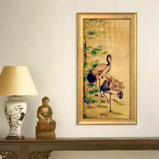 Trúc Hạc Bách Niên - Tranh sơn mài dát vàng phòng thờ