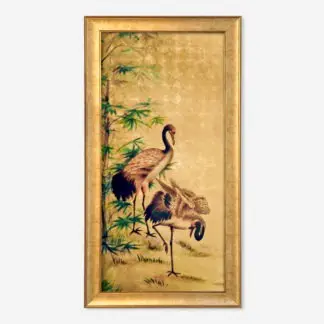 Trúc Hạc Bách Niên - Tranh sơn mài dát vàng phòng thờ