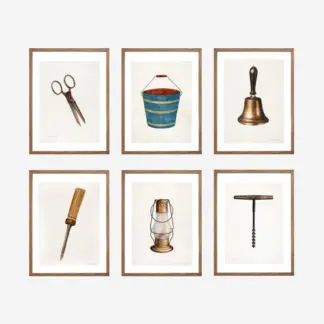 Old Day Tools - Bộ 6 tranh khung kính gỗ sồi 30x42cm/tranh