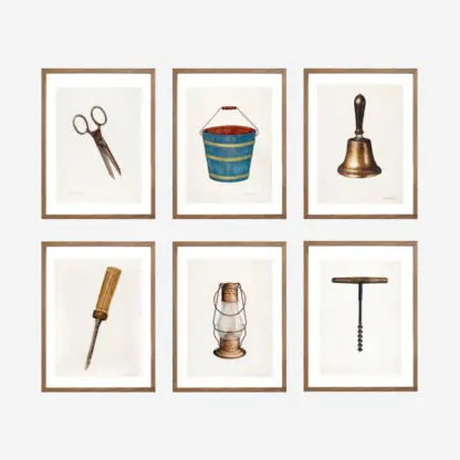 Old Day Tools - Bộ 6 tranh khung kính gỗ sồi 30x42cm/tranh
