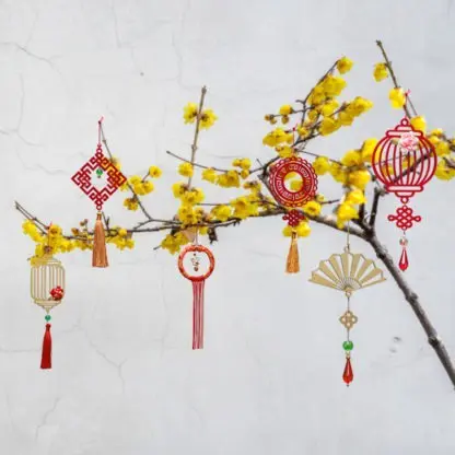 Bộ 3 đồ treo cây mai cây đào Quạt Cát Tường vàng trang trí tết | 3QCTV - Hình ảnh 2