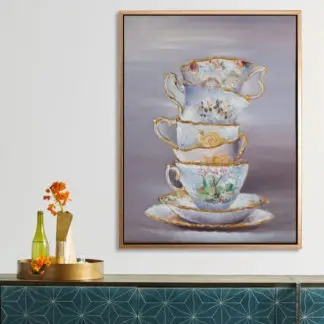 Tea cups - Tranh sơn dầu cổ điển những tách trà vintage 60x80