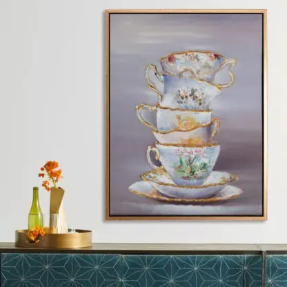 Tea cups - Tranh sơn dầu cổ điển những tách trà vintage 60x80 - Hình ảnh 2