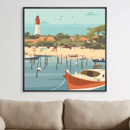 Tranh phong cảnh biển ngôi làng với ngọn hải đăng - Tranh canvas - Hình ảnh 2