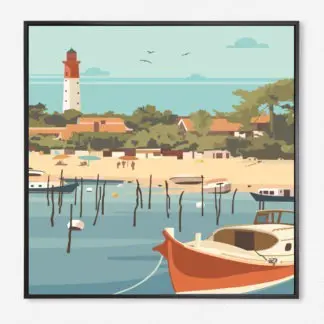 Tranh phong cảnh biển ngôi làng với ngọn hải đăng - Tranh canvas