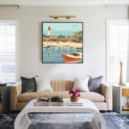 Tranh phong cảnh biển ngôi làng với ngọn hải đăng - Tranh canvas - Hình ảnh 3