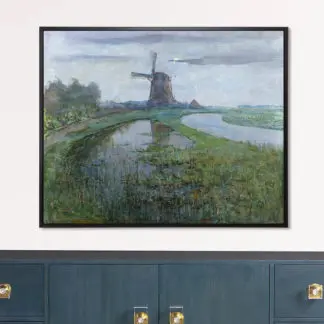 Tranh phong cảnh châu Âu Đồng cỏ và cối xay gió - Tranh canvas danh họa Piet Mondrian