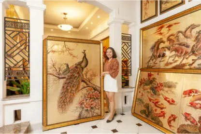 Khổng Tước Cát Tường Tranh sơn mài dát vàng phòng khách sang trọng - Hình ảnh 4