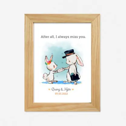I Always Miss You - Tranh couple cặp đôi quà tặng viết tên theo yêu cầu hình động vật