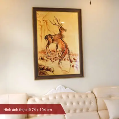 Cát Lộc Trường Hưng - Tranh hươu tài lộc sơn mài dát vàng phòng khách quà tặng tân gia - Hình ảnh 4