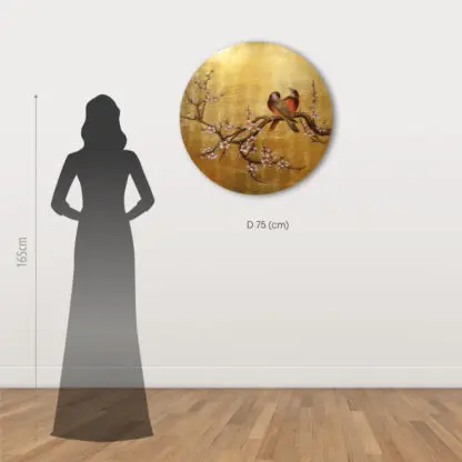 Đào Uyên Ương - Tranh tròn sơn mài dát vàng treo phòng khách phòng ngủ sang trọng - Hình ảnh 6