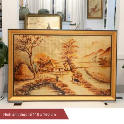 Tranh phong cảnh làng quê Việt Nam sơn mài dát vàng quà tặng ông bà ý nghĩa - Hình ảnh 7