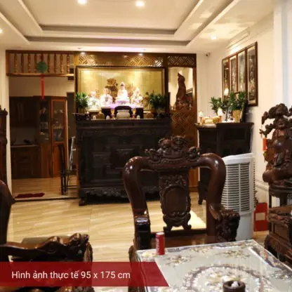 Tranh phòng thờ hoa Sen Phú quý sơn mài dát vàng - Hình ảnh 5