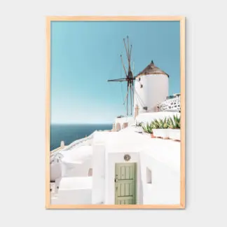 Tranh phong cảnh santorini và cối xây gió