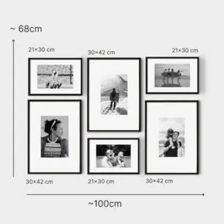 True family | Bộ khung ảnh gia đình treo tường 6 bức, gỗ sồi đen - TF6BL