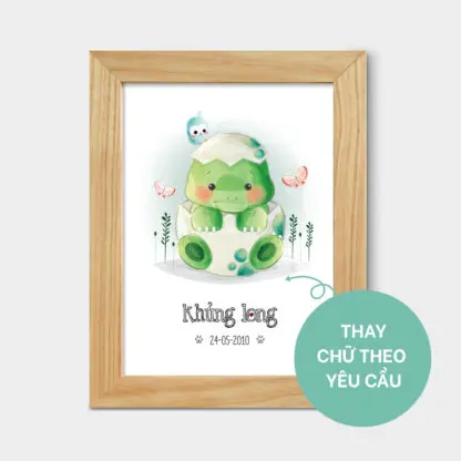 Khủng Long - Tranh để bàn làm quà tặng thôi nôi, quà tặng sinh nhật, thiết kế tùy chỉnh thay tên 13x18, 15x21
