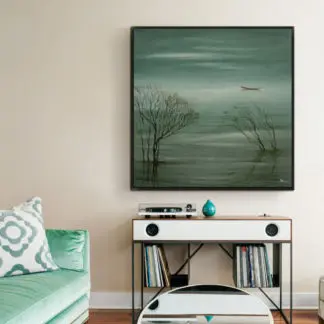 Bến chiều - Tranh sơn dầu phong cảnh làng quê 80x80