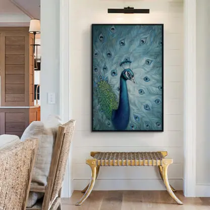 Tranh công sơn dầu hiện đại màu xanh 80x120 - Hình ảnh 2