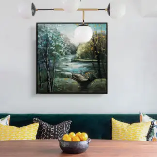 Bến sông - Tranh sơn dầu phong cảnh làng quê Việt Nam 110x110