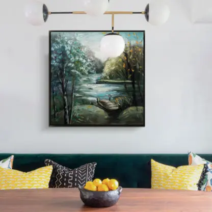 Bến sông - Tranh sơn dầu phong cảnh làng quê Việt Nam 110x110 - Hình ảnh 2
