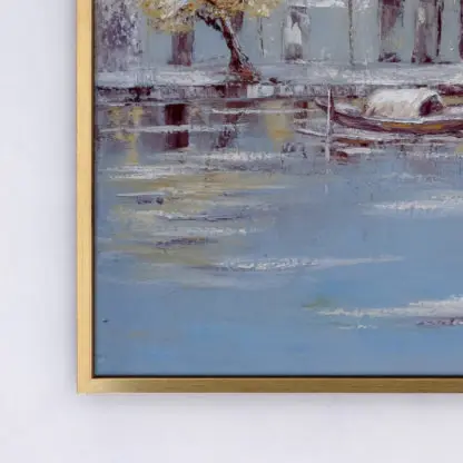 Phố Hội bên sông - Tranh sơn dầu sáng tác phong cảnh quê hương 80x100 - Hình ảnh 3