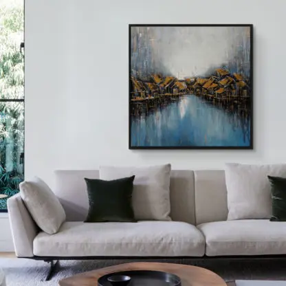 Phố bên sông 1 - Tranh sơn dầu phong cảnh Việt Nam, 100x100 - Hình ảnh 2