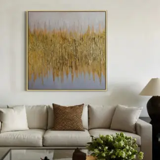 Golden Age - Tranh treo tường phòng khách sơn dầu trừu tượng dát vàng 80x80