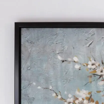 Tiết thanh xuân - Tranh sơn dầu hoa đào trắng trên nền xanh 60x80 - Hình ảnh 3