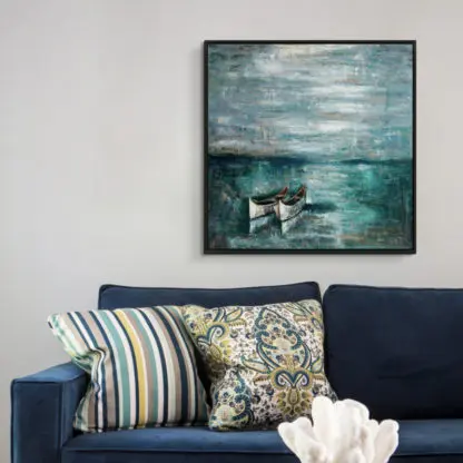 Đôi Thuyền - Tranh sơn dầu phong cảnh bình yên 100x100 - Hình ảnh 2