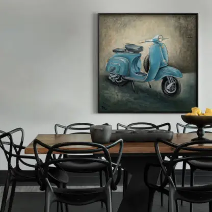 Vespa - Tranh sơn dầu xe cổ 100x100 cm - Hình ảnh 2