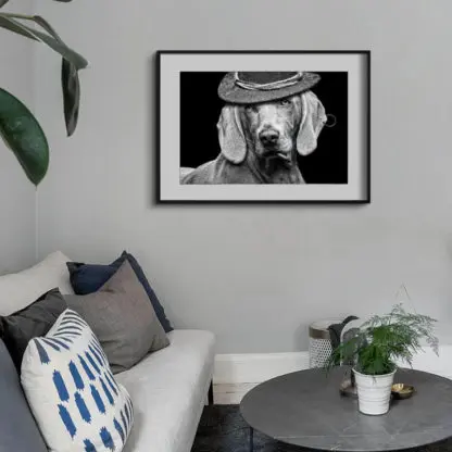 Chú chó đội nón cổ điển 50x70 - Ảnh nghệ thuật khung kính - Hình ảnh 2