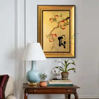 Tranh đào trường thọ sơn mài dát vàng