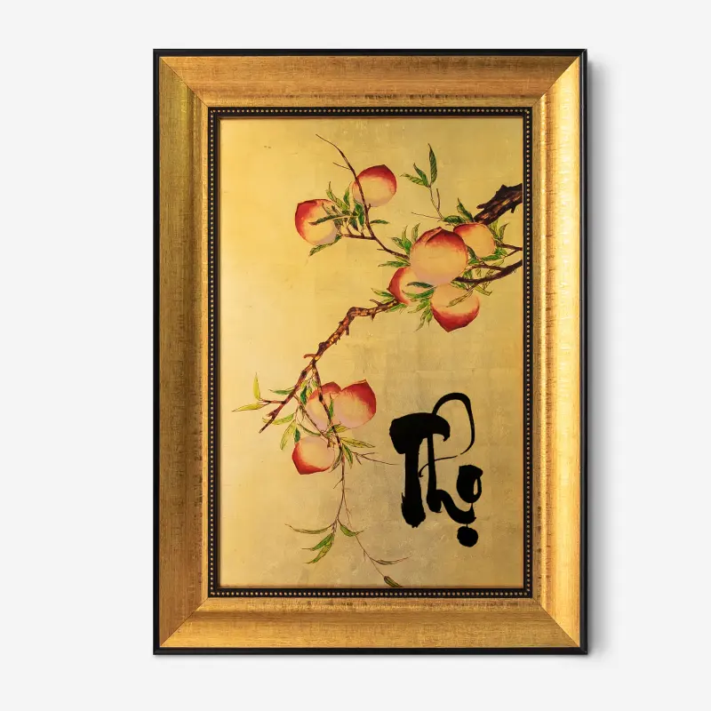 Đào trường thọ tranh sơn mài dát vàng