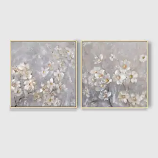 Bộ 2 tranh sơn dầu hoa mai nụ hoa nhũ vàng - 70x70 /tranh
