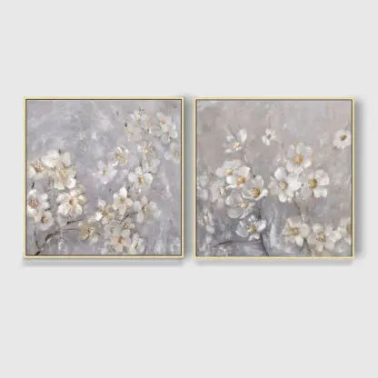 Bộ 2 tranh sơn dầu hoa mai nụ hoa nhũ vàng - 70x70 /tranh