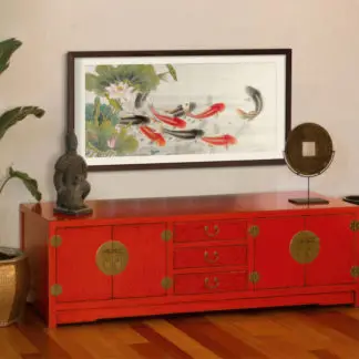 Tranh cá chép hoa sen khung kính giấy mỹ thuật gỗ sồi nâu 2