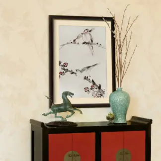 Three Birds Perched on Branches, One with Blossoms by Katsushika Hokusai, published between 1830 and 1850, an illustration of three birds perched on branches, one with blossoms 2