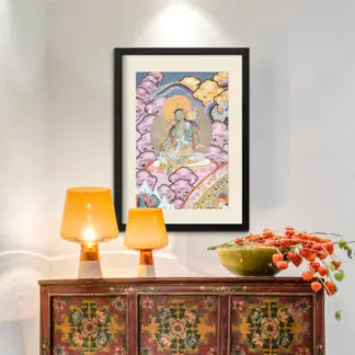 Tranh Phật nền tím chất liệu tổng hợp khung kính gỗ sồi đen 11.1 50x70
