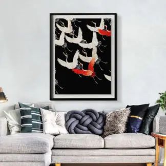 Flying cranes | Tranh đàn hạc bay khung kính 63x83cm