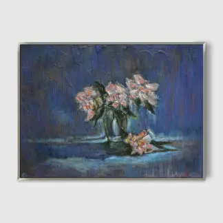tranh sơn dầu bình hoa xanh