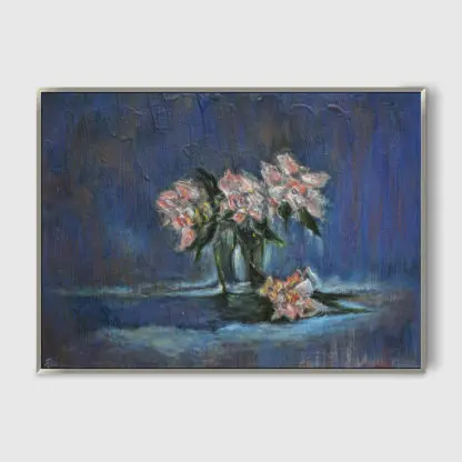 tranh sơn dầu bình hoa xanh