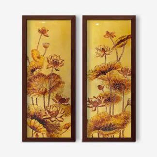 Bộ 2 tranh Tả hữu liên hoa sơn mài 1