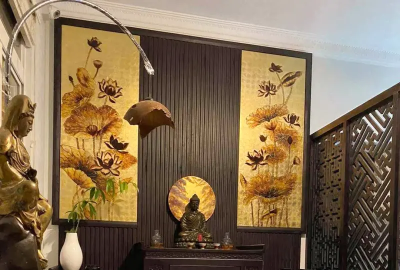 Bộ 2 tranh sen phòng thờ