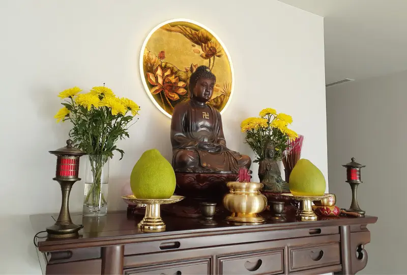 Tranh phòng thờ Nhật nguyệt liên hoa